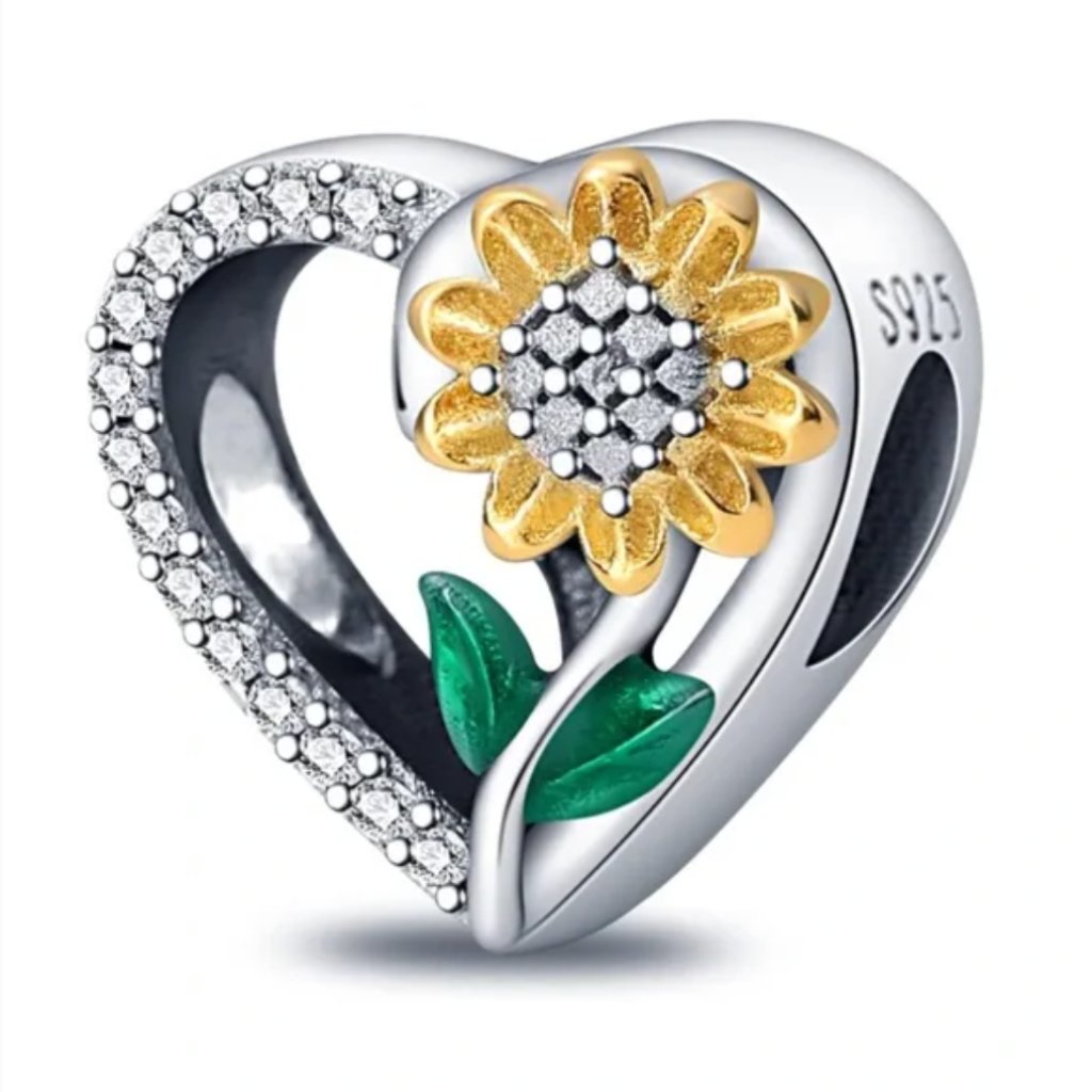 Heart Sunflower 925s Charm Compatible With Pandora Bracelet